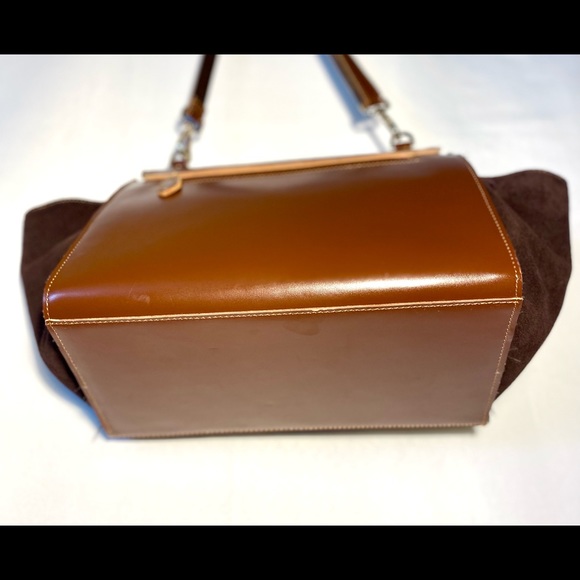 Suede/ Leather Trapeze Satchel Shoulder-bag - Picture 4 of 11